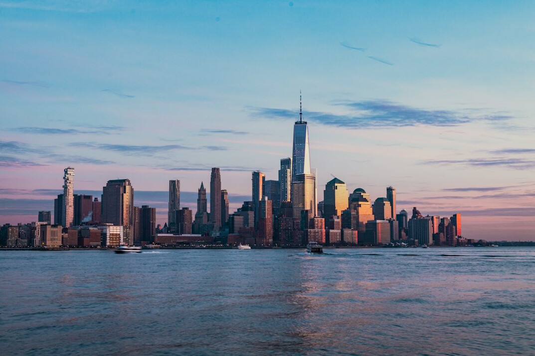 city skyline at dusk